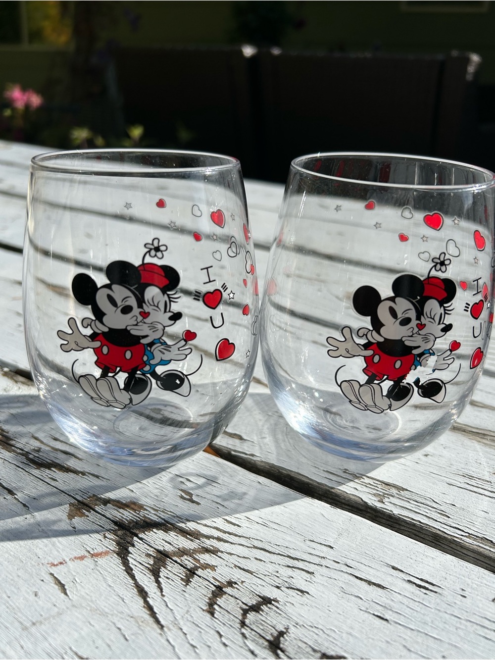 Mickey & Minnie Red Heart Stemless Wine Glasses - Set of 2